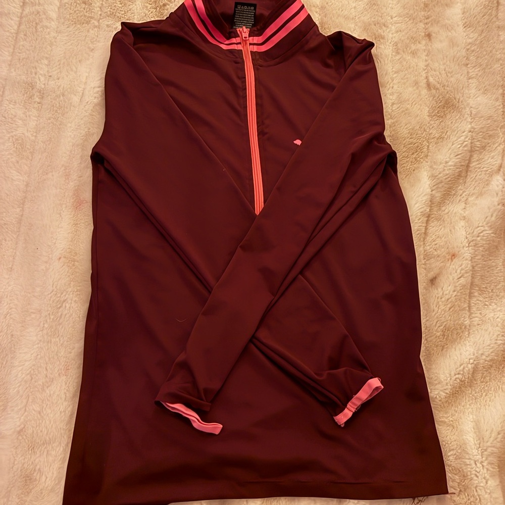 PINK Victoria's Secret Maroon and Pink Long Sleeve Top